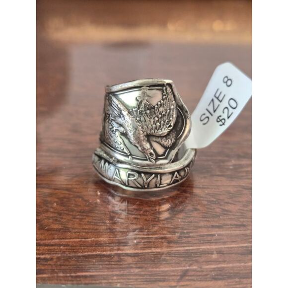 Vintage 1881 Rogers brand  Silver Plated Maryland Spoon Ring Size 8 wrap around - Picture 1 of 5